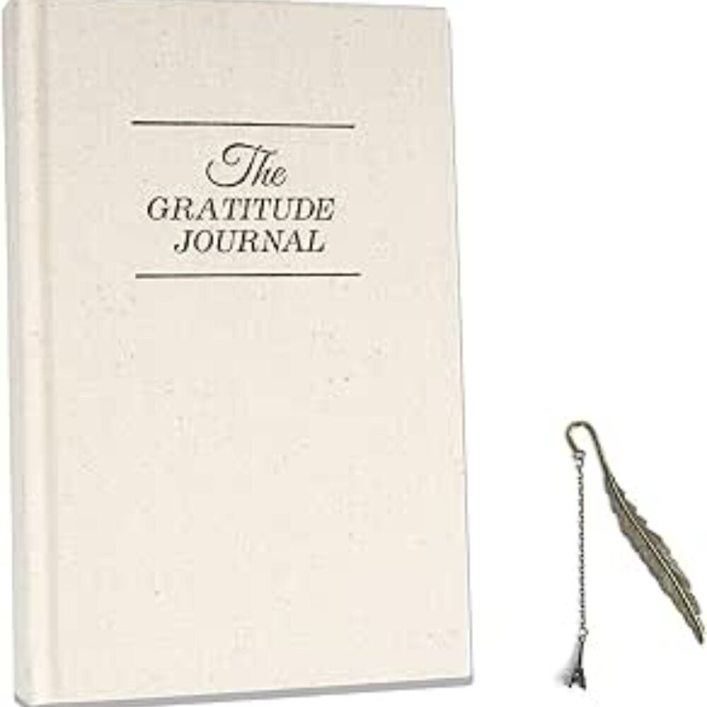 Cream Gratitude Journal with Feather Bookmark